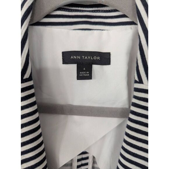 Ann Taylor Striped Blazer women's 6 black white unstructured cotton blend - Picture 3 of 8